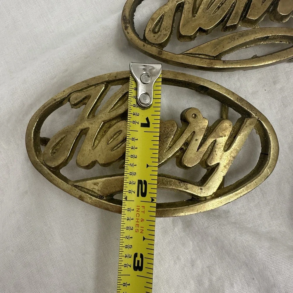 Henry - Brass Oval Belt Buckle Name In Cursive Marked Solid Brass‎ Taiwan